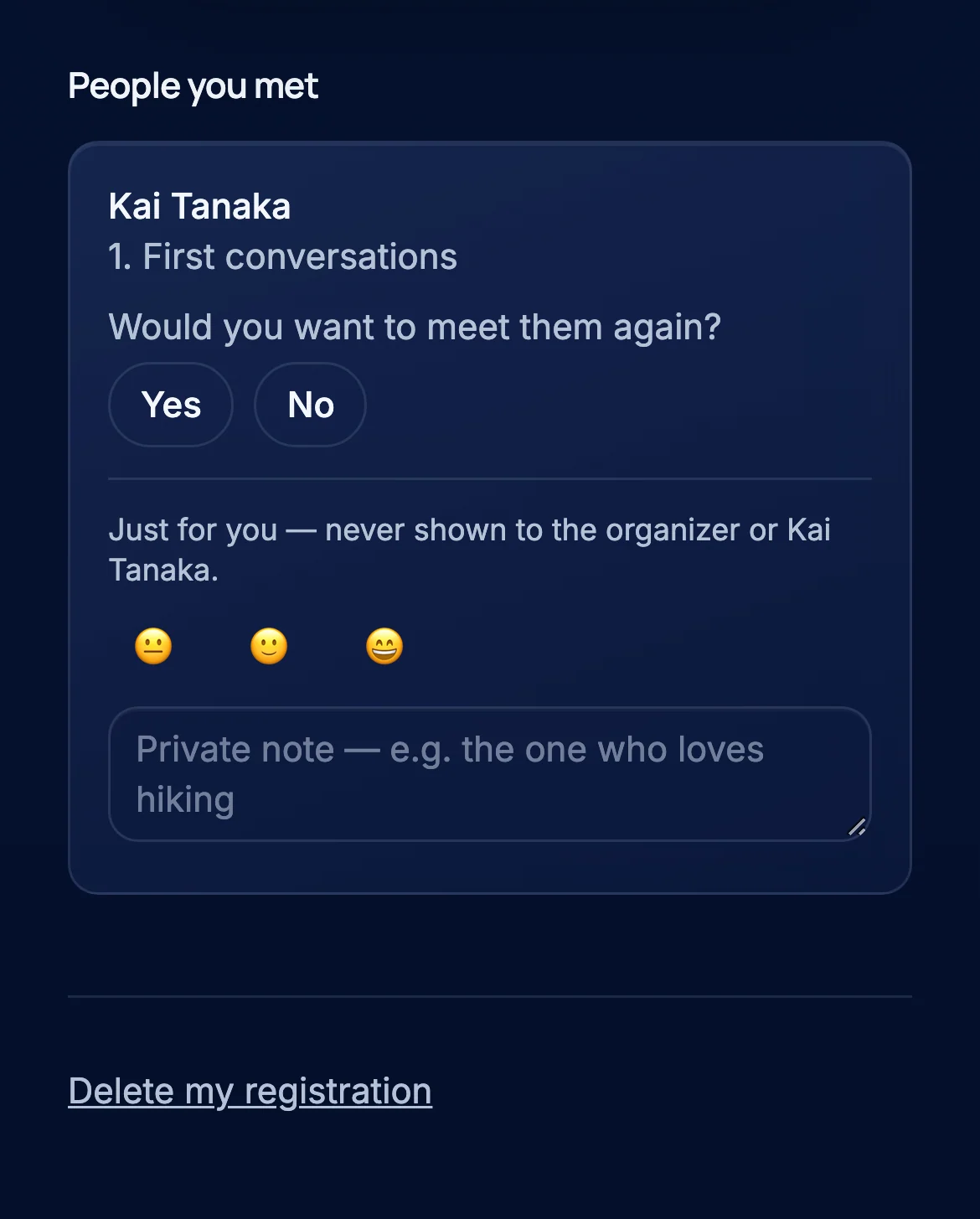 A guest's phone asking whether they would like to meet someone again, with Yes and No.